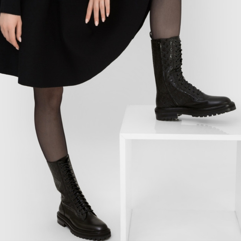 Jimmy Choo Women's Cora Logo Debossed Combat Boots - Picture 15 of 15